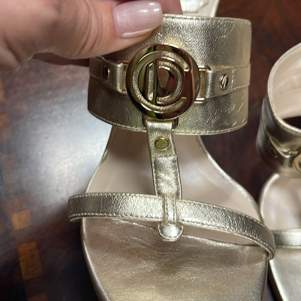 Dior Gold Heeled Sandals with Embellished Straps - Picture 2 of 8